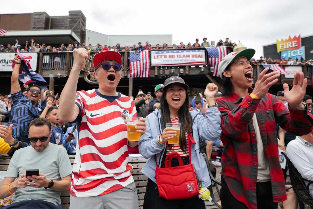 Team USA fans cheer during a watch party in San Francisco during the U.S. vs. Australia match on June 19.