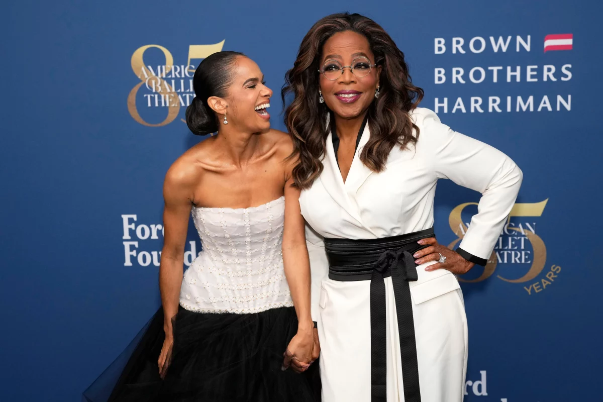 Misty Copeland, left, and Oprah Winfrey attend the American Ballet Theatre's Fall Gala honoring Misty Copeland at David Geffen Hall on Wednesday, Oct. 22, 2025, in New York.
