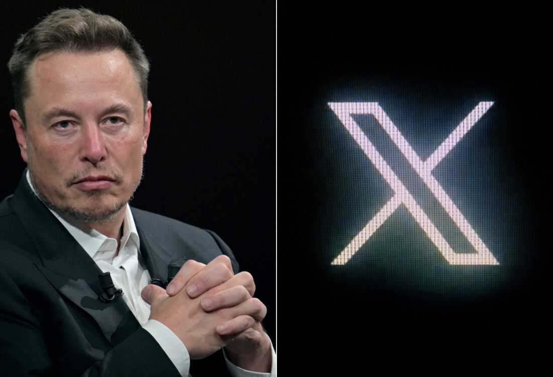 Elon Musk dijo que se defenderá de los cargos de violar la Ley Europea de Servicios Digitales. Musk visita la exposición de innovación tecnológica y startups Vivatech en París, el 16 de junio de 2023 y (derecha) el nuevo logotipo de Twitter, rebautizado como X, se muestra en una pantalla en París el 24 de julio de 2023.