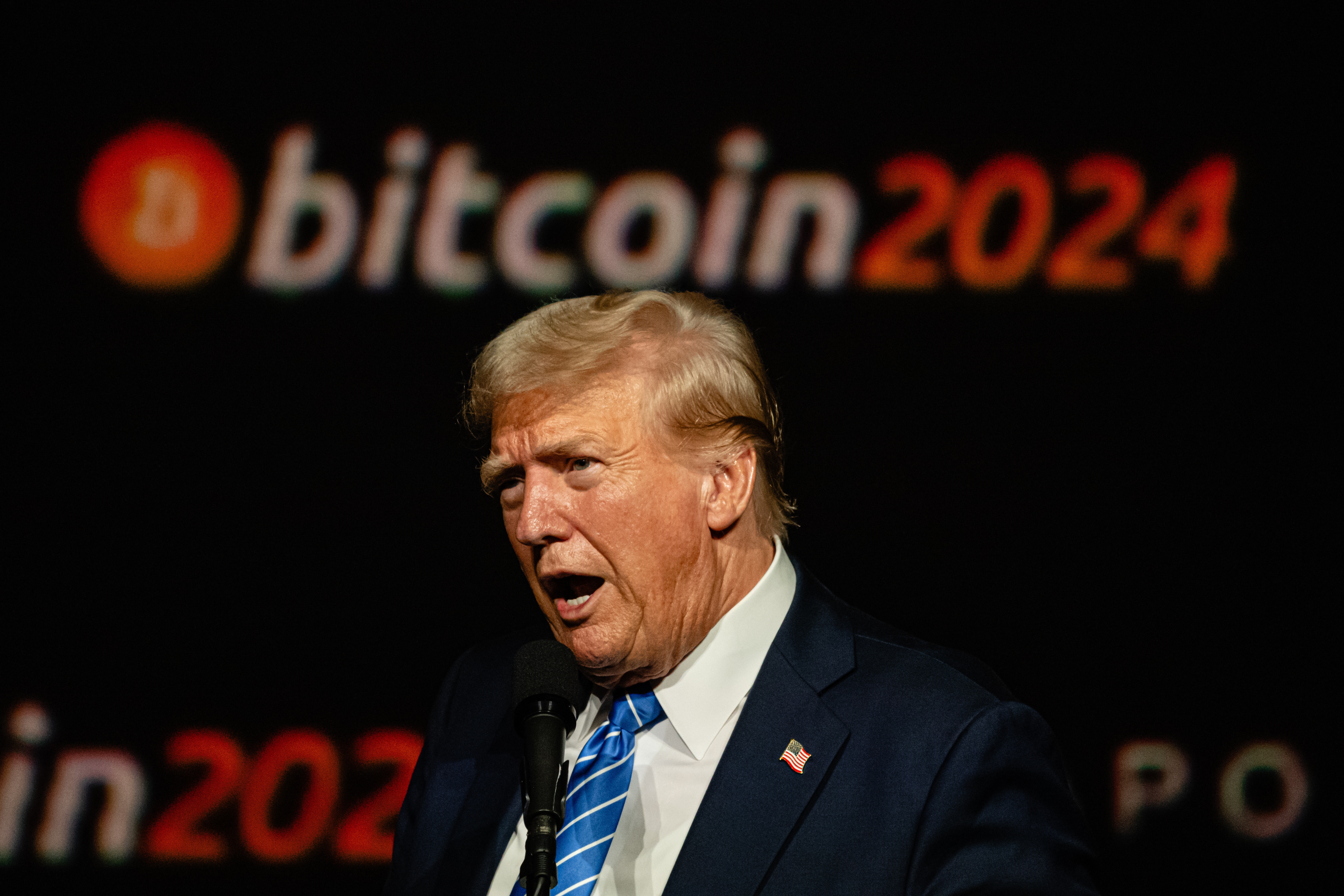Trump gives a keynote speech at the Bitcoin 2024 conference in Nashville on July 27, 2024. Bitcoin has surged since Trump