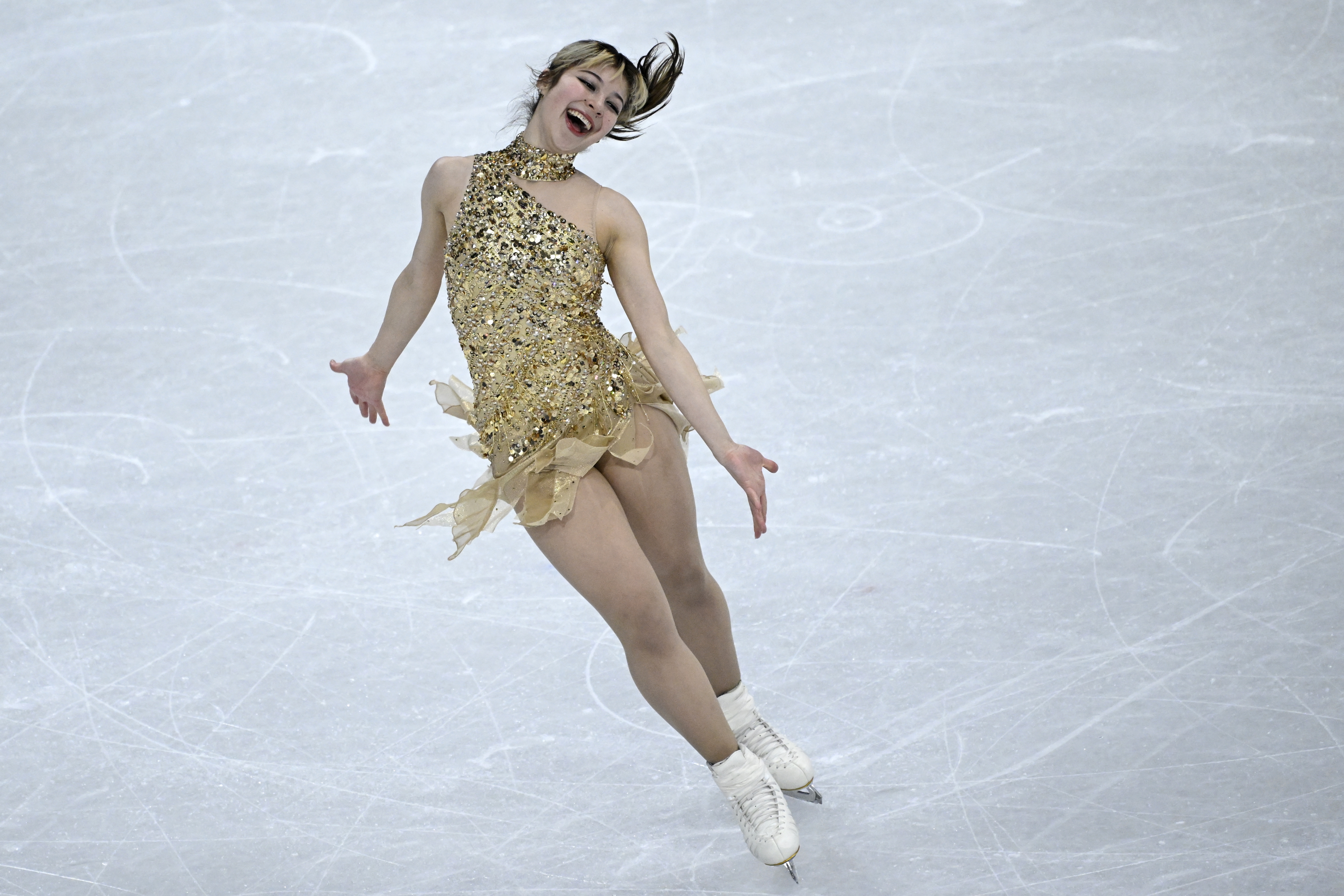 skater gold dress SG.MODA Figure Skating Dress/Italian Fabric, Made in Europe