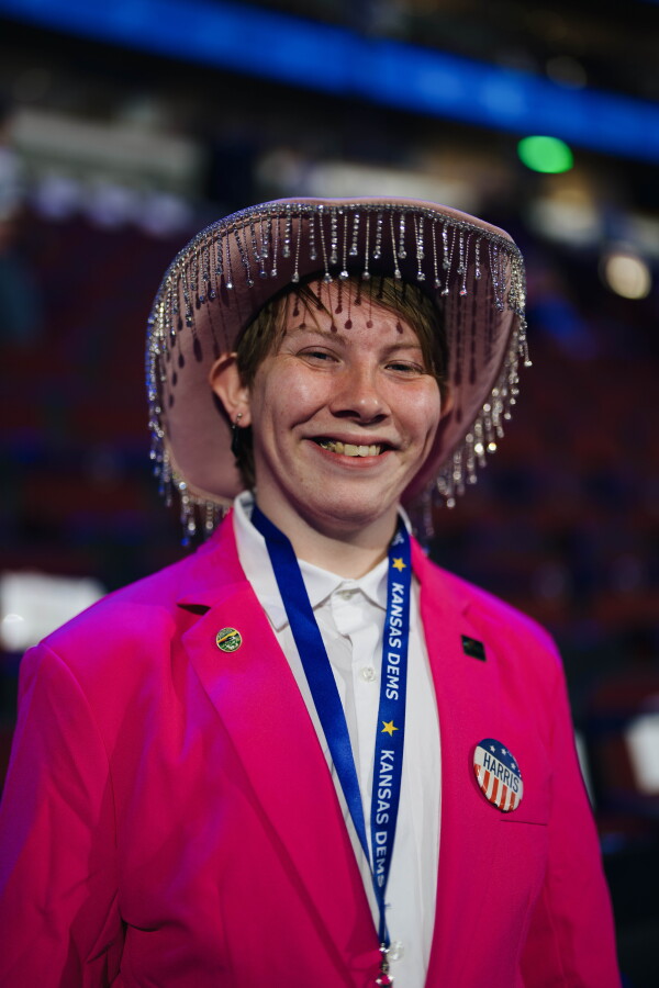 Raiden Gonzalez wanted to go with an all-pink theme for his outfit. Grace Widyatmadja/NPR