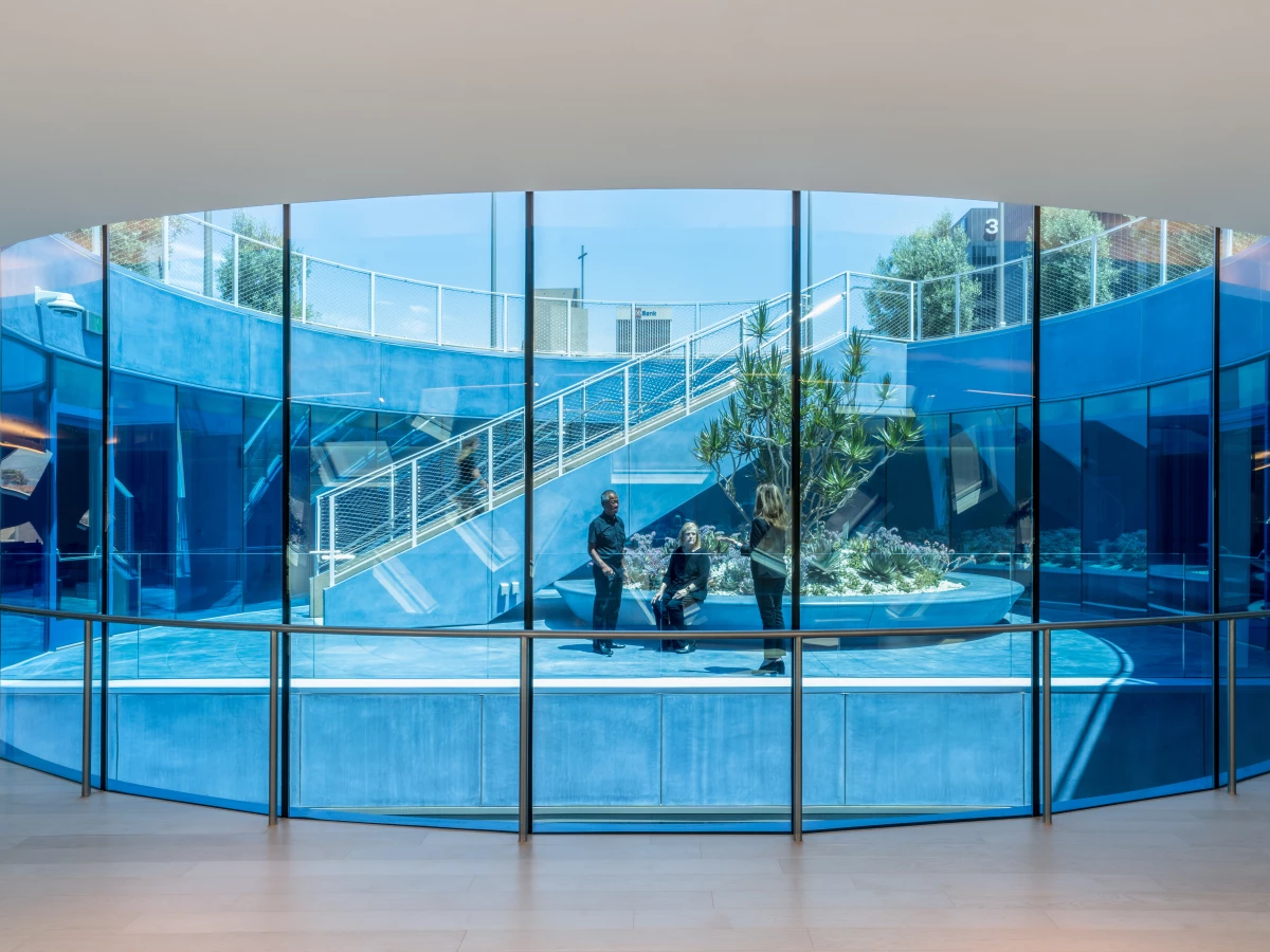 The atrium in the center of the building floods GenSpace with light.