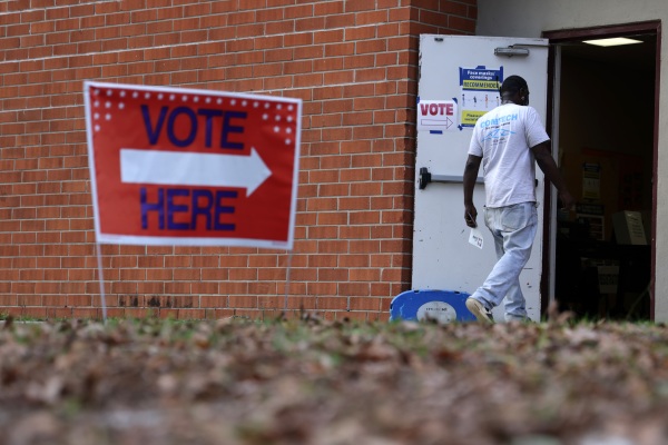 A man walks into an early voting location at Massey Hill Recreation Center & Park on October 29, 2020 in Fayetteville, North Carolina.