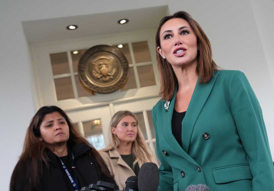 Alina Habba, speaks to reporters outside the White House on March 24, 2025, in Washington DC.