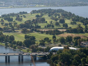 East Potomac Golf Links and Hains Point as seen from the top of the Washington Monument this week.