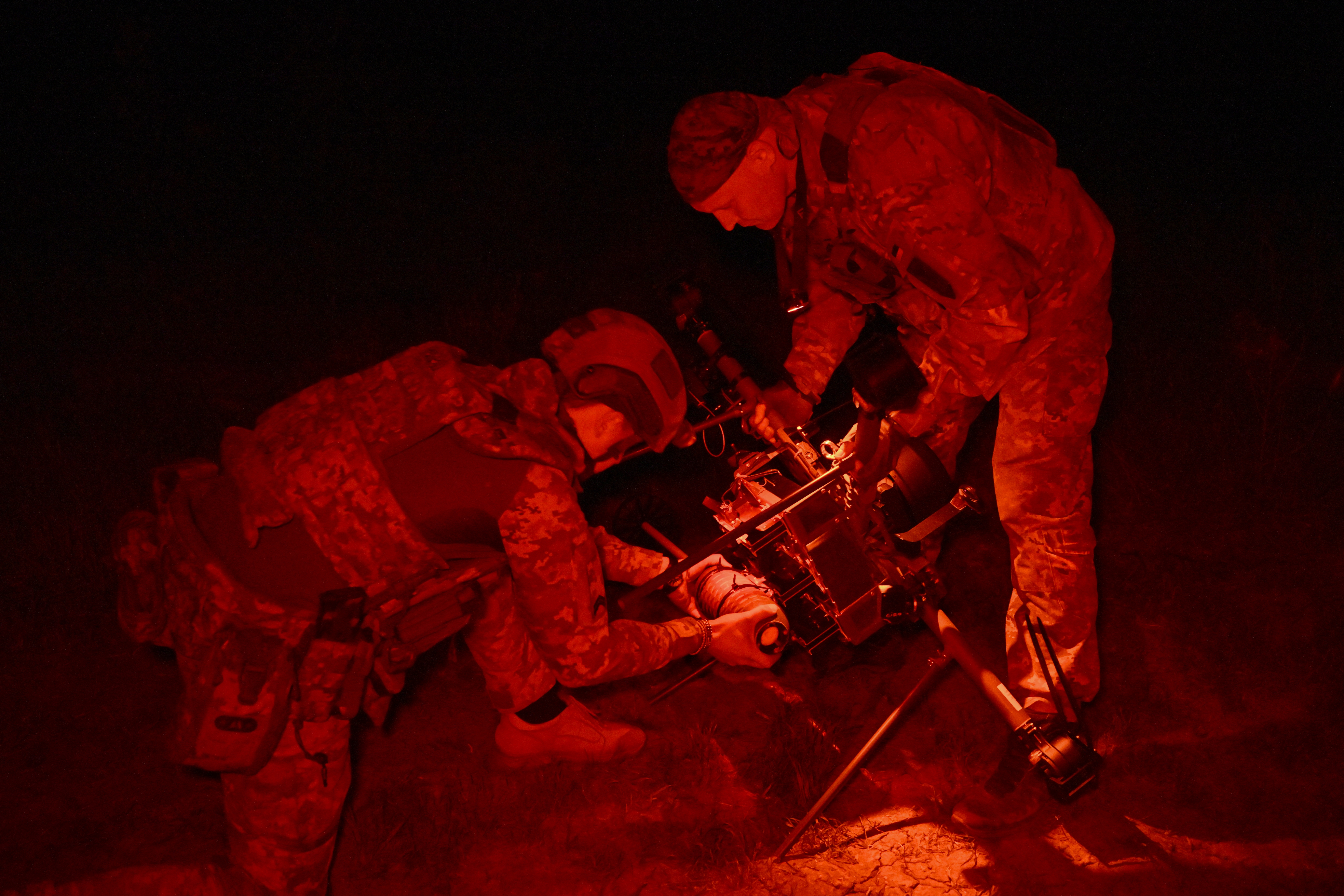 Ukrainian troops prepare to launch a drone in eastern Ukraine on April 30. Throughout the war, Ukraine has carried out innovative drone attacks never seen before in combat.