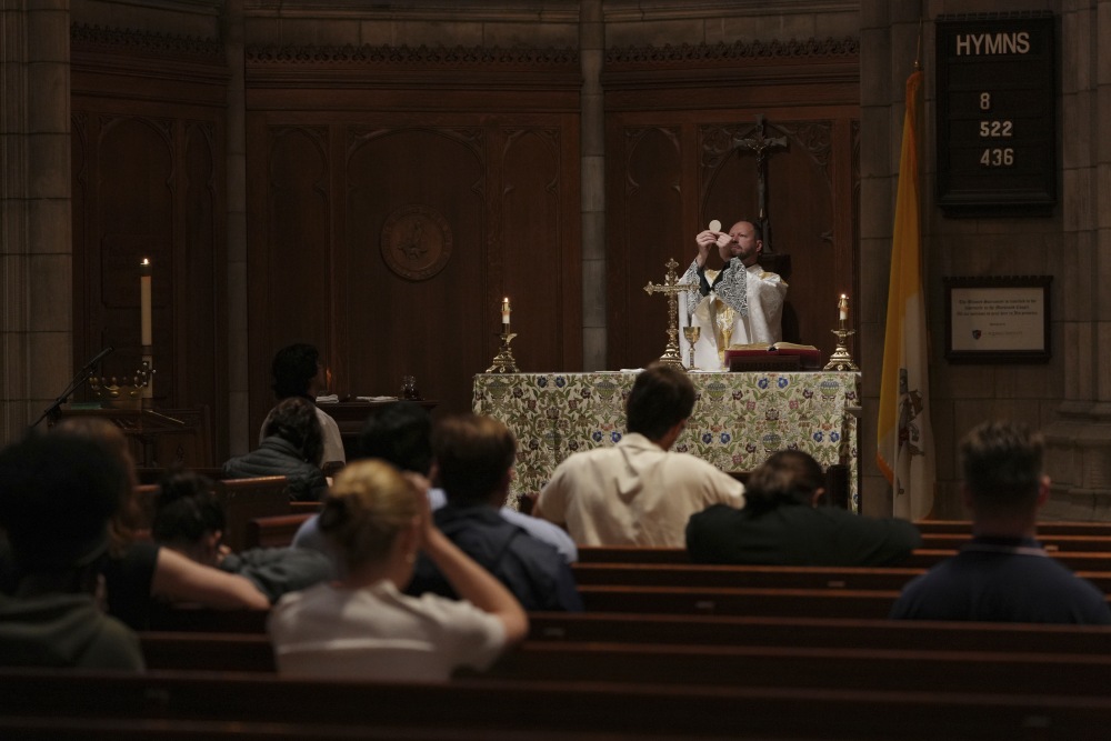 A priest during a Mass in New Jersey. Catholic leaders say Mass attendance has dropped as as result of the Trump administration's immigration actions. (AP)