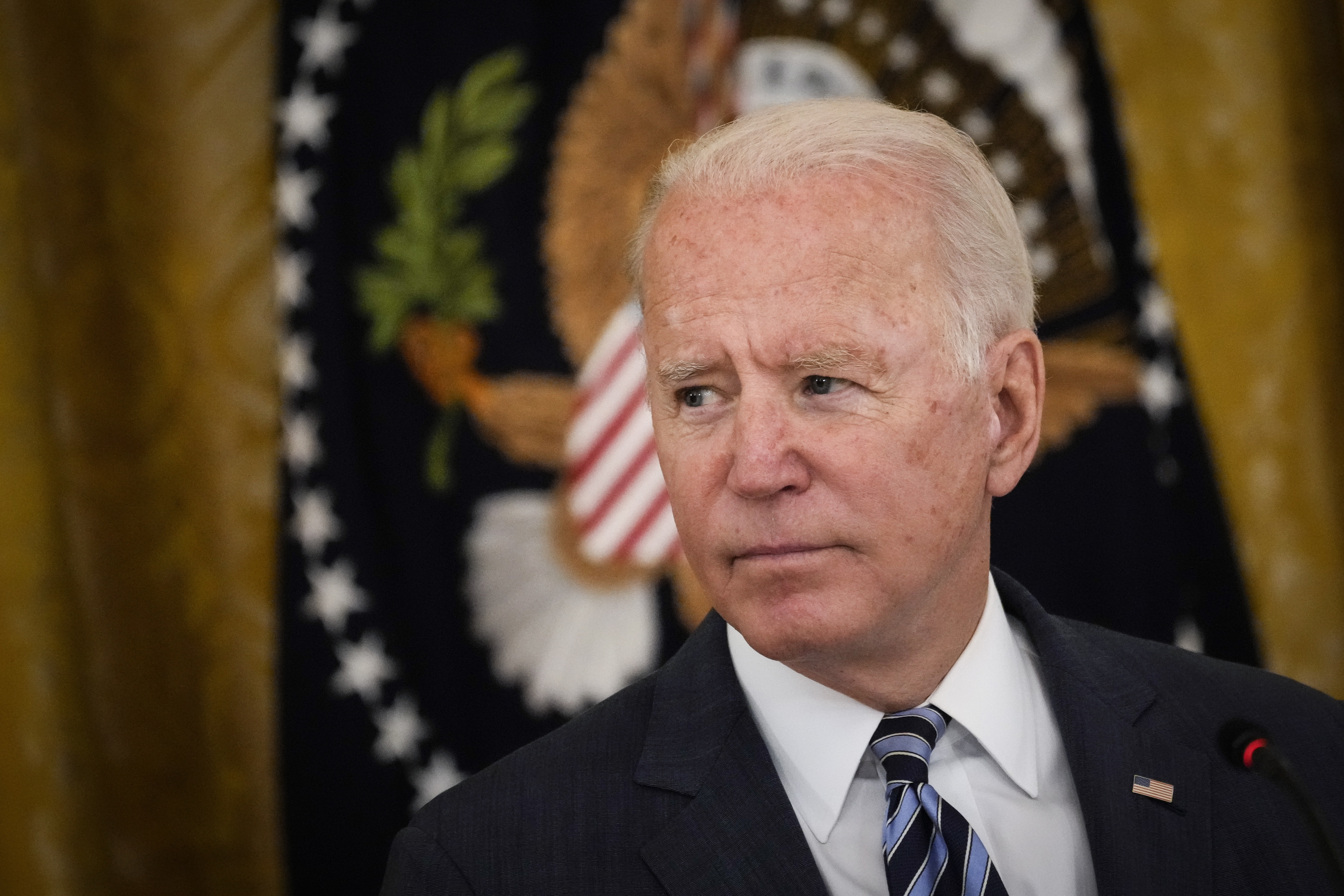 President Joe Biden speaks during a meeting about cybersecurity in the East Room of the White House on Aug. 25, 2021. On Thursday, Biden signed a sweeping new executive order on cybersecurity.