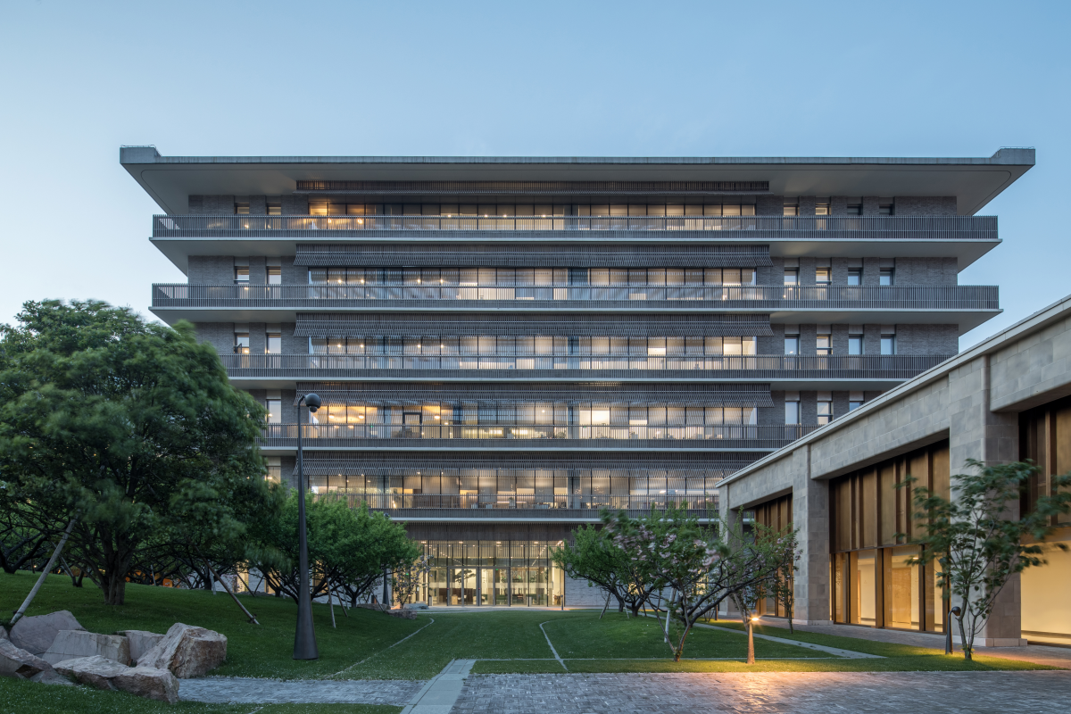 The Shanghai building Liu designed for Novartis pharmaceutical company summons ancient Chinese architectural motifs in its use of tiered balconies. It was built in 2014.