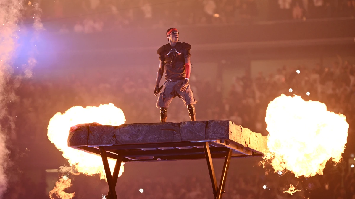 Travis Scott, seen here performing at Tottenham Hotspur Stadium on July 11, 2024, in London, England, hit No. 1 on Billboard's album chart with his album JACKBOYS 2.