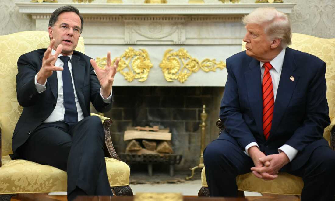 NATO Secretary General Mark Rutte speaks to the press as he meets with President Trump in the Oval Office of the White House on March 13.