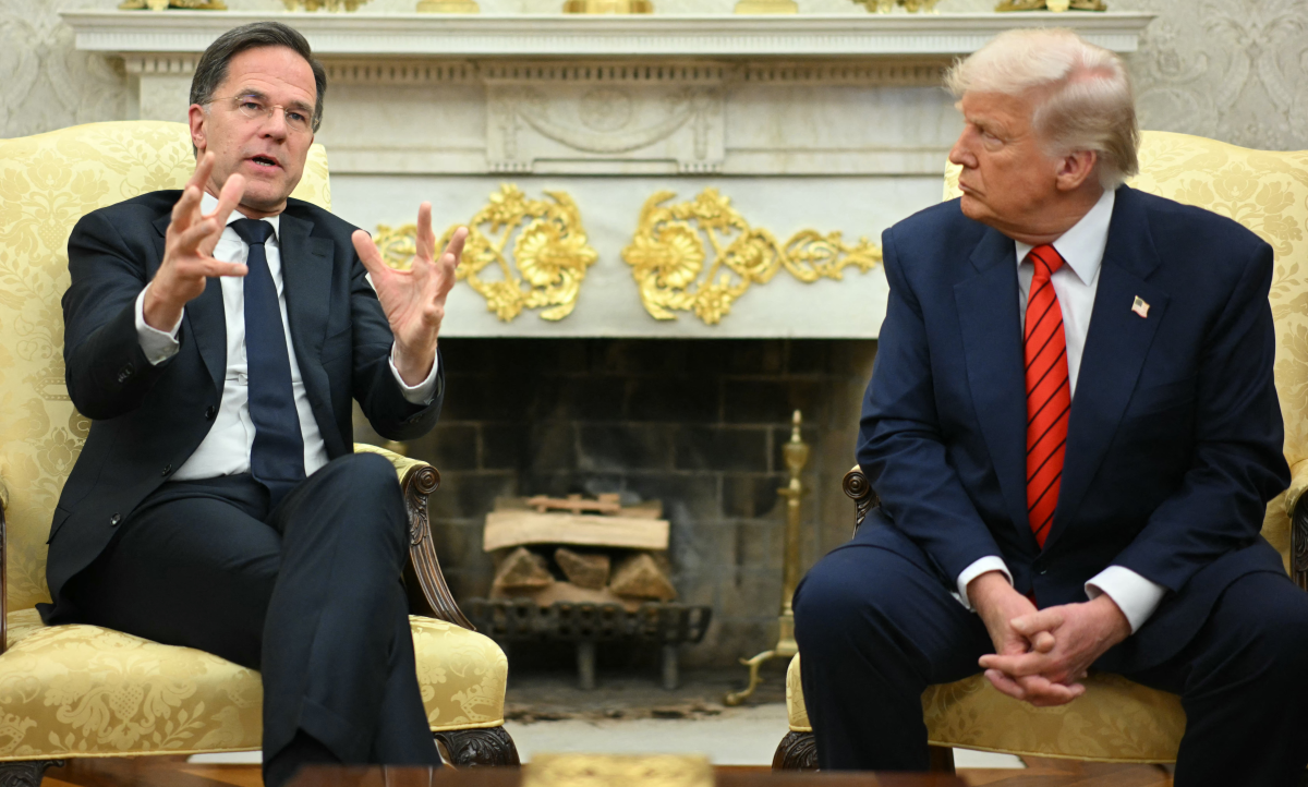 NATO Secretary General Mark Rutte speaks to the press as he meets with President Trump in the Oval Office of the White House on March 13.
