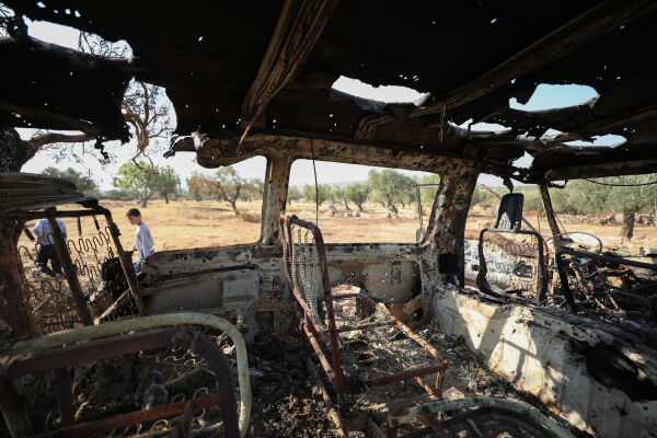 A photo taken on Oct. 27, 2019, shows the inside of the van that Syrian Barakat Ahmad Barakat says he was in when it was targeted by U.S. forces the night of the raid on an ISIS compound, in northwestern Syria.