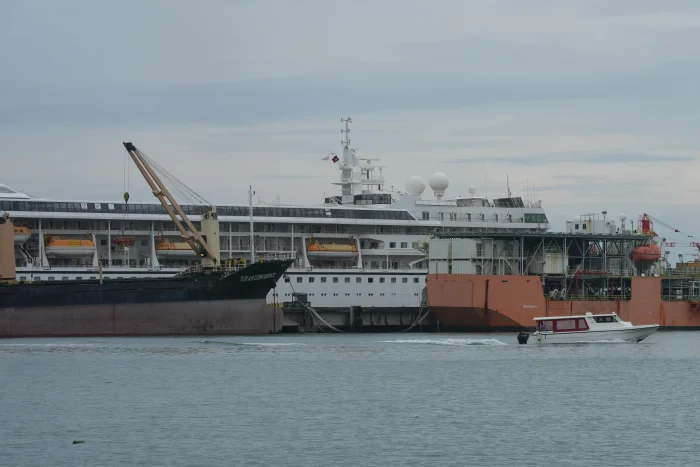 A U.S. cruise ship, the MV Odyssey, docks at the Sihanoukville Autonomous Port in Sihanoukville, Cambodia, Wednesday, Oct. 28, 2026.