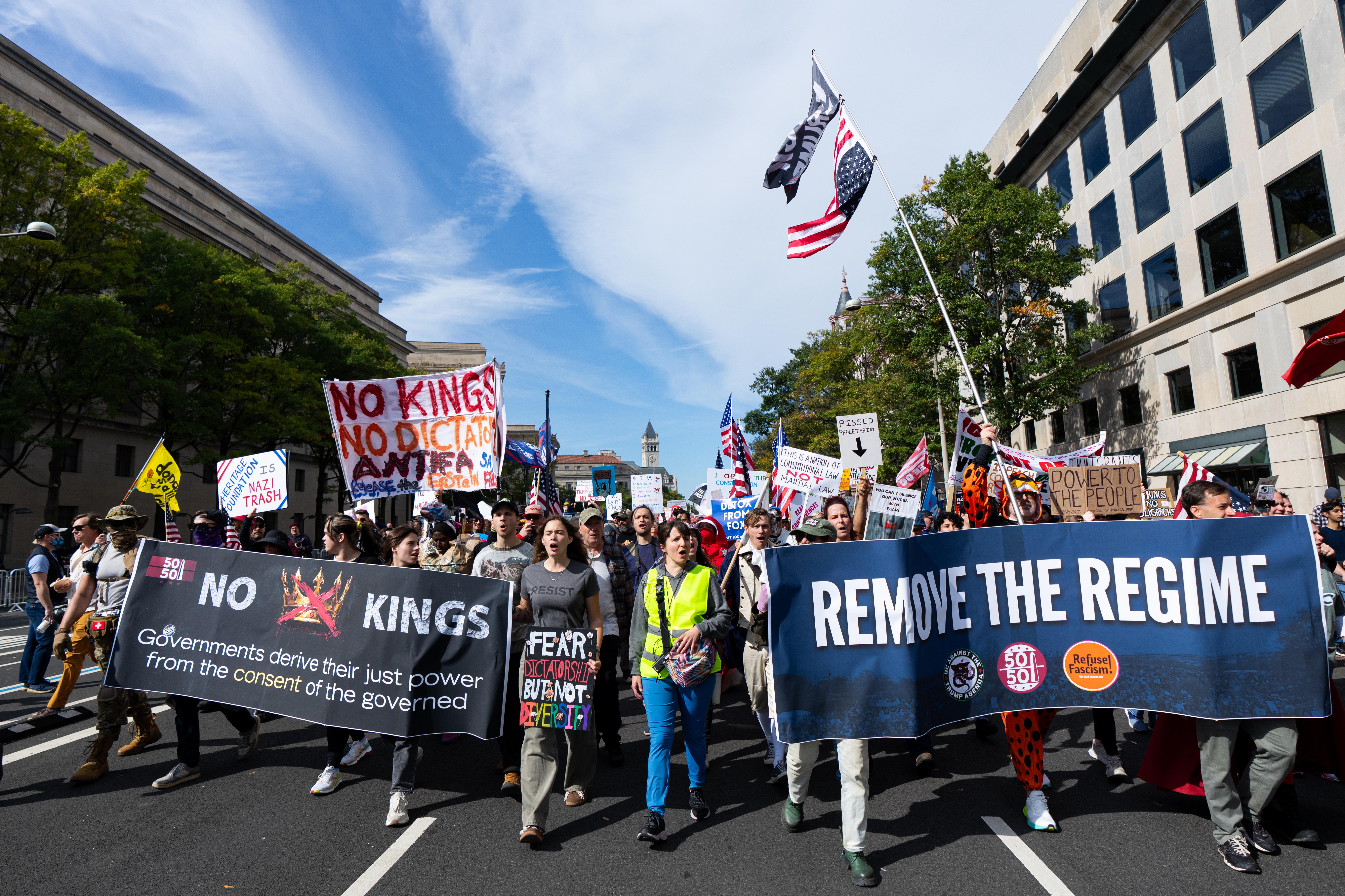 Protesters march down Pennsylvania Avenue for Saturday's "No Kings" protest in Washington, D.C. (CQ-Roll Call Inc. via Getty Images)