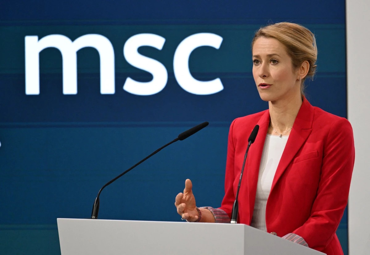 European Union High Representative for Foreign Affairs and Security Policy Kaja Kallas gives a speech at the 62nd Munich Security Conference on Feb. 15.