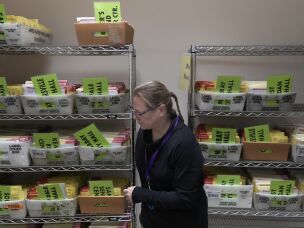 An election worker moves early voting ballots at the Salt Lake County election offices in Salt Lake City, Utah, on Nov. 4, 2024.