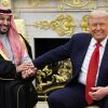 President Trump takes the hand of Crown Prince Mohammed bin Salman of Saudi Arabia during a bilateral meeting in the Oval Office of the White House on Tuesday.