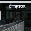 The TikTok logo is displayed outside TikTok social media app company offices in Culver City, California, on March 16, 2023.