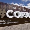 The COP30 logo is seen in front of the central building ahead of the COP30 Brazil Amazonia 2025 on November 3, 2025 in Belem, Brazil. The Conference of the Parties (COP) meets annually to discuss and negotiate on climate change. Brazil will host the climate summit on November 6 and 7 and the 30th COP meeting between November 10 and 21 in Belem.