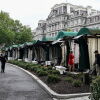 Broadcast news workspaces are seen outside the White House in Washington, D.C., on Wednesday.