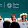 Indigenous women of Amazonia speak to the media at a press conference during the United Nations Climate Change Conference in Baku, Azerbaijan.