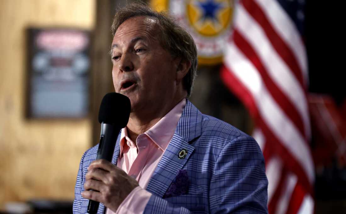 Republican Senate candidate Ken Paxton speaks to supporters at a campaign stop on May 15, 2026 in Little Elm, Texas.