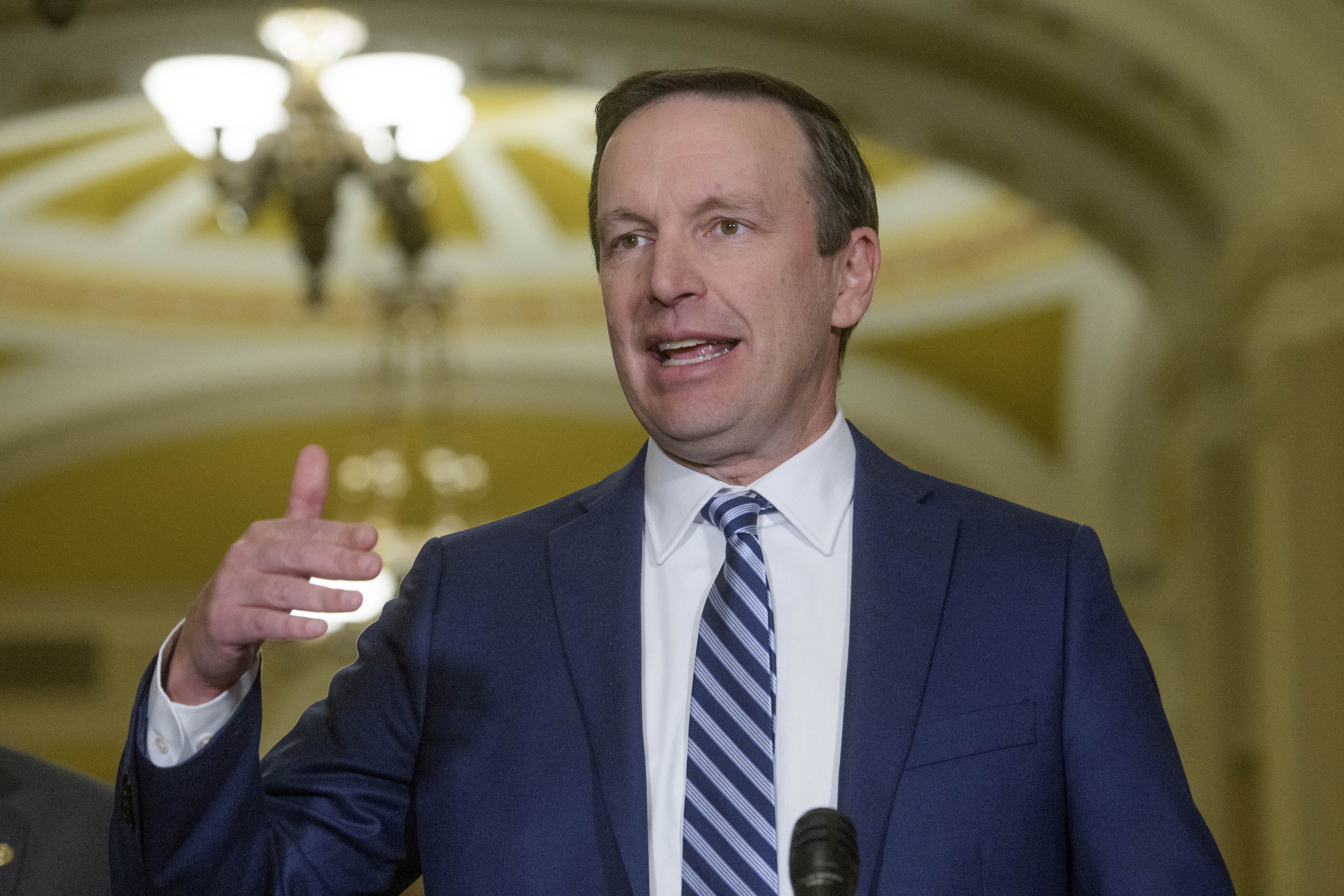 Sen. Chris Murphy, D-Conn., speaks during the Senate Democrat policy luncheon news conference at the Capitol, Tuesday, Jan. 21, 2025, in Washington.