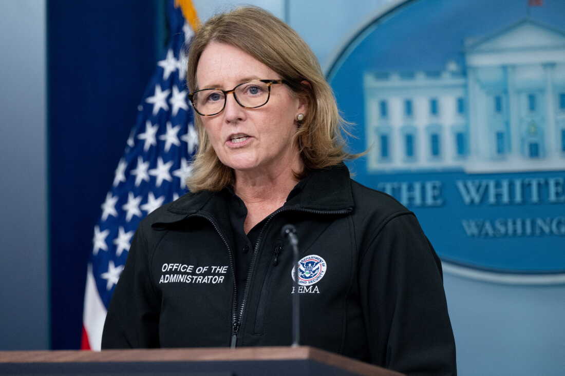 Administrator of the US Federal Emergency Management Agency Deanne Criswell speaks about Hurricane Helene during the daily briefing in the Brady Briefing Room of the White House in Washington, DC, on September 26, 2024. (Photo by SAUL LOEB / AFP) (Photo by SAUL LOEB/AFP via Getty Images)