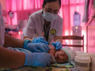 <em>February 28, 2025. Agusan del Norte, Philippines</em> Nurses at the Agusan del Norte Provincial Hospital perform initial checkups on the date of the recorded birth.