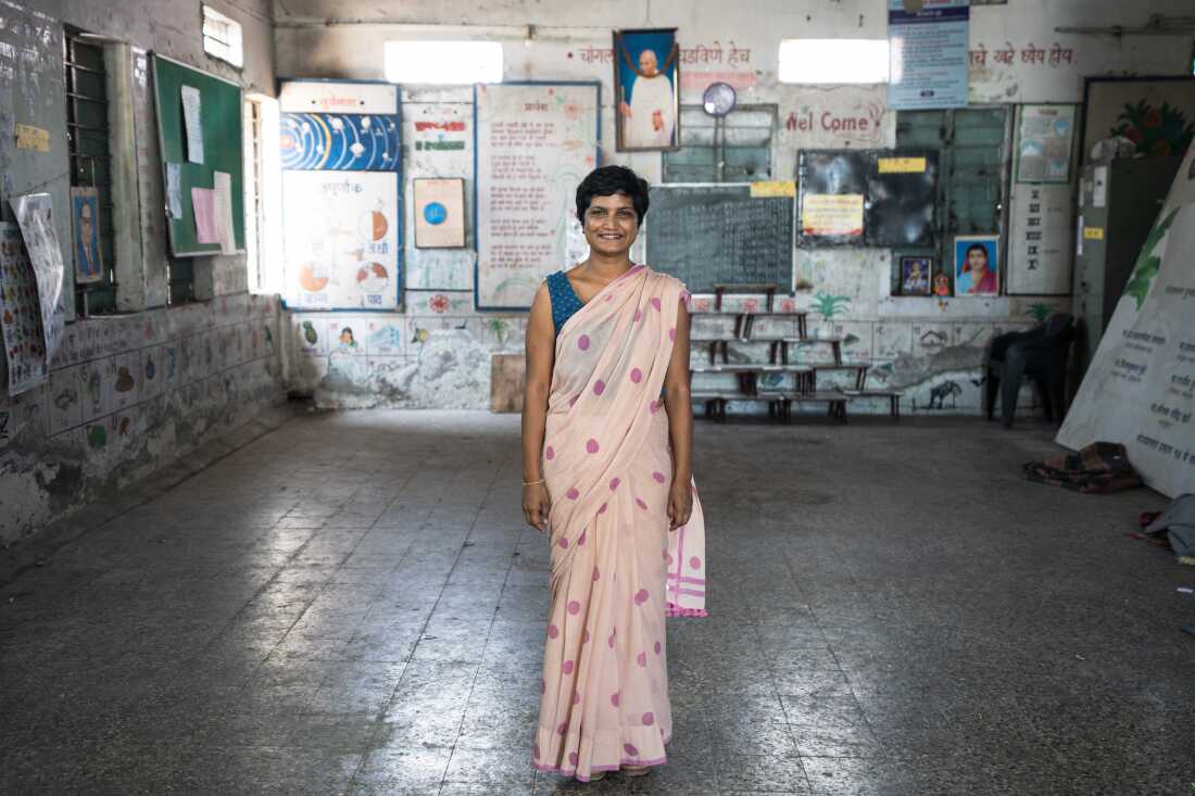 Sandhya Janardhan, 43, an architect at Community Design Agency, who works with Snehalaya and has been intrsumental in this project. Here, she is photographed in balvadi in the heart of the slum—one of seven community recreational centers set up by the state government and assigned to be run by Snehalaya. It was a place for children to gather after school, for play and for creating art. Her modest office is in balvadi as well.
