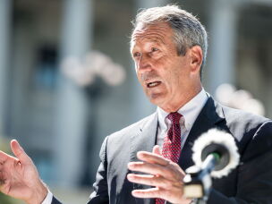 Former South Carolina Gov. Mark Sanford speaks to the media during a campaign stop at the state house on September 16, 2019 in Columbia, S.C.