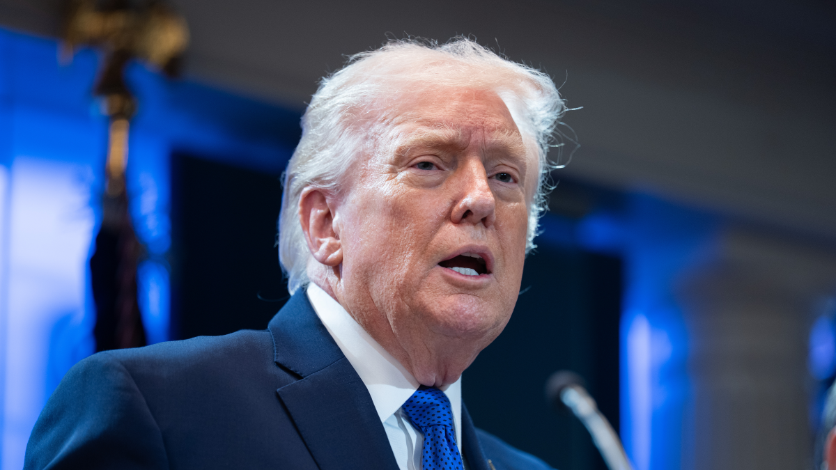 President Donald Trump answers questions during a press briefing held at the White House Feb. 20, 2026 in Washington, DC.
