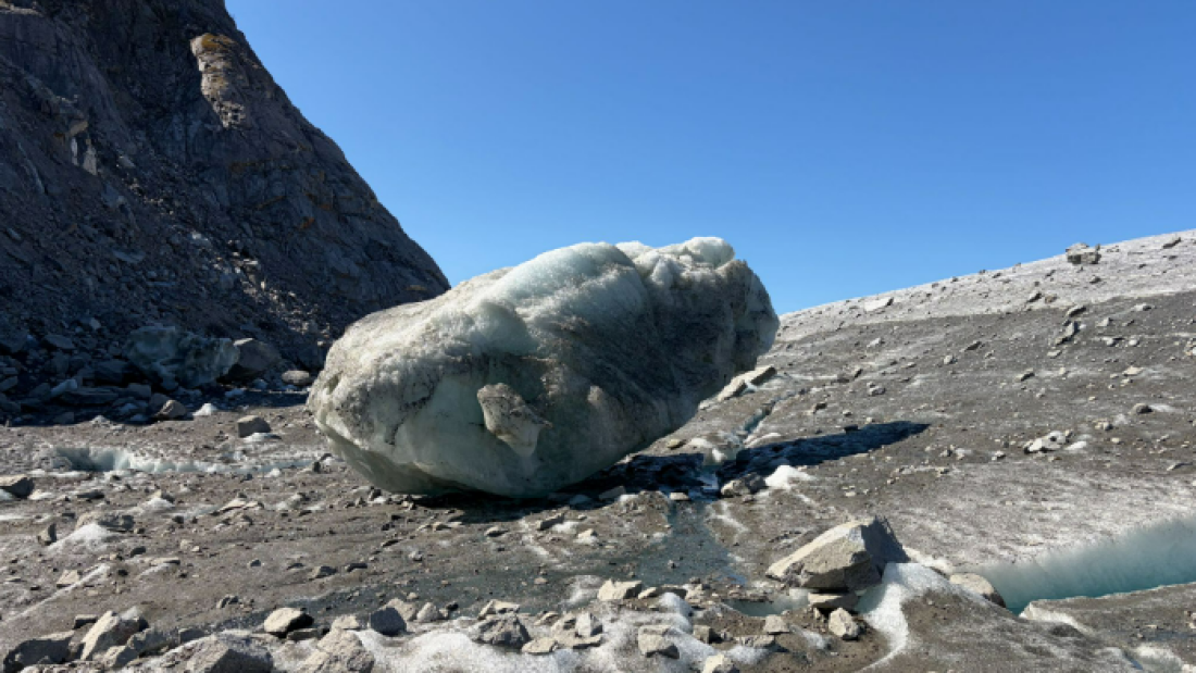 A large piece of ice that broke off the Mendenhall glacier in Juneau, Alaska.