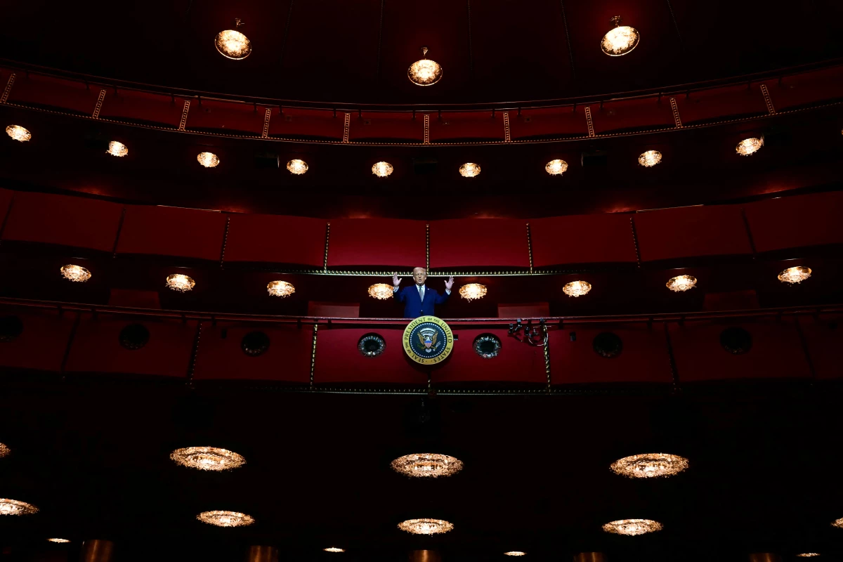 President Donald Trump stands in the presidential box as he visits the John F. Kennedy Center for the Performing Arts in Washington, D.C, on March 17, 2025.