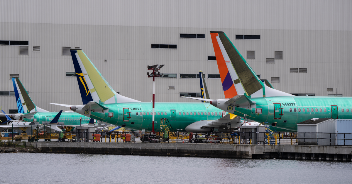 Boeing 737 MAX airplanes are pictured outside a Boeing factory on March 25, 2024 in Renton, Wash. A midair door plug blowout on an Alaska Airlines flight and subsequent grounding of flights precipitated a management shakeup at Boeing.