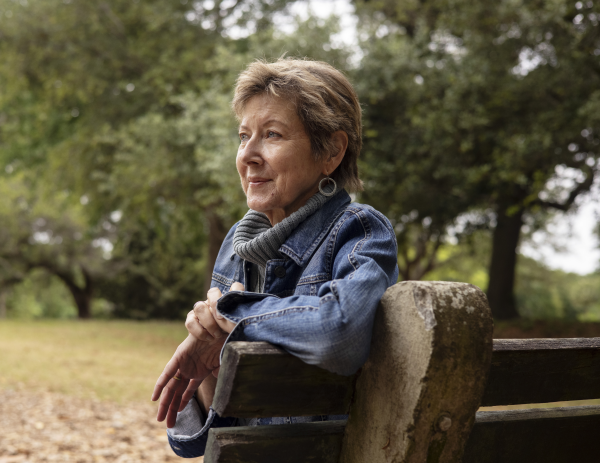 "I have this drive and I want to keep going," says Vicky Stinson, 65, who was diagnosed with pancreatic cancer in 2024. She's pictured here in a park in Charleston, S.C., on a visit in May 2026.