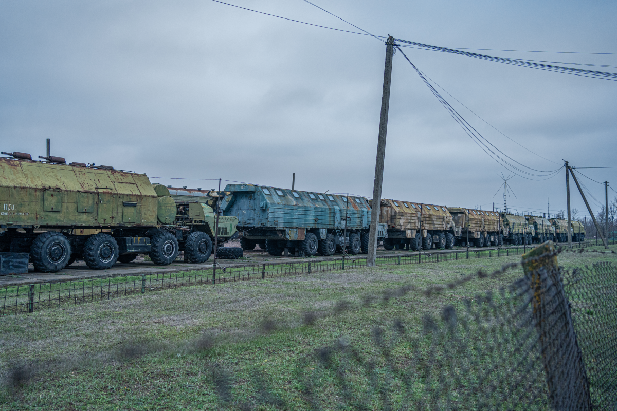 Soviet missile launching vehicles of the former 309th Missile Regiment on the museum grounds.