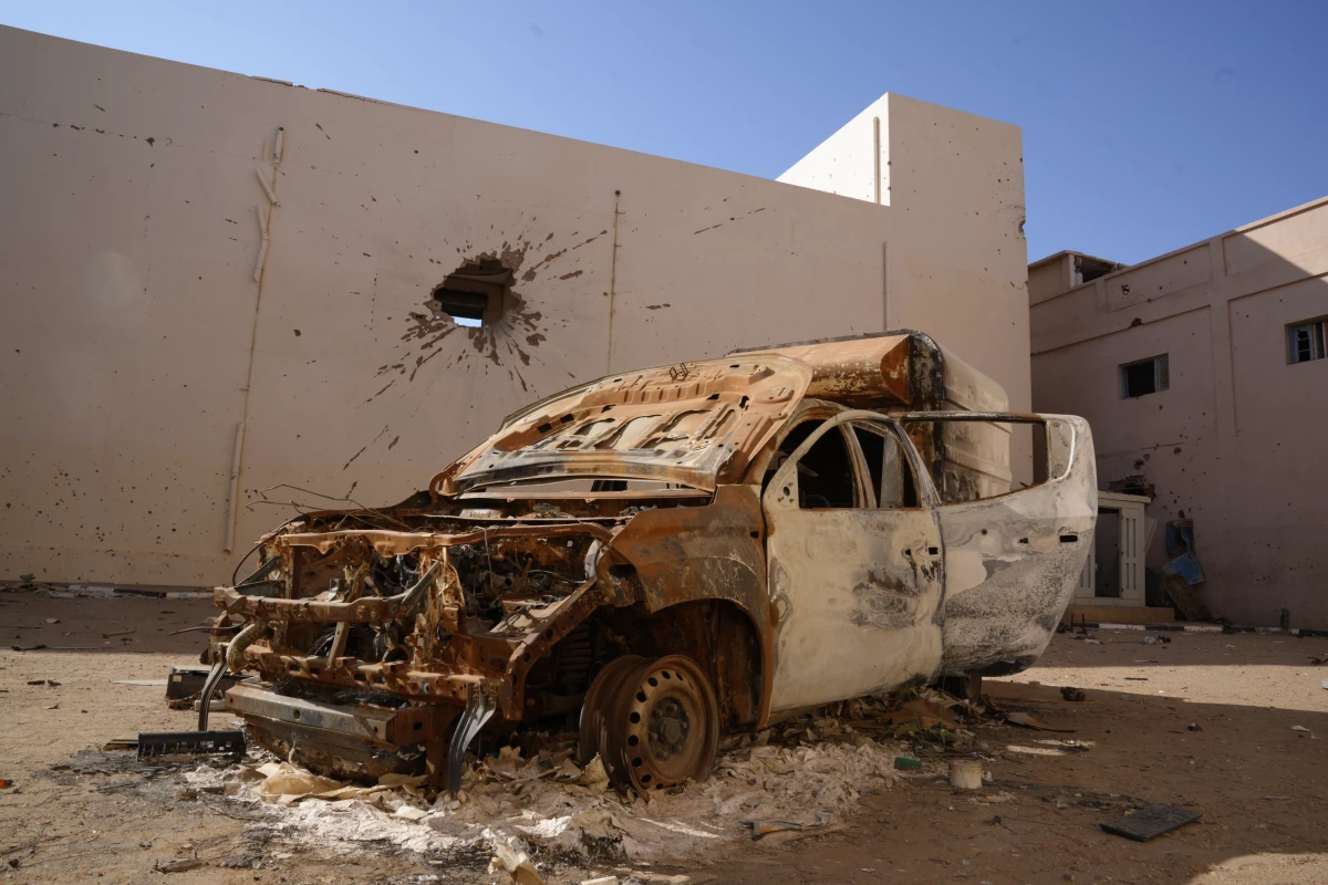 A destroyed car is Khartoum State, Omdurman in Jan. 14, 2025.