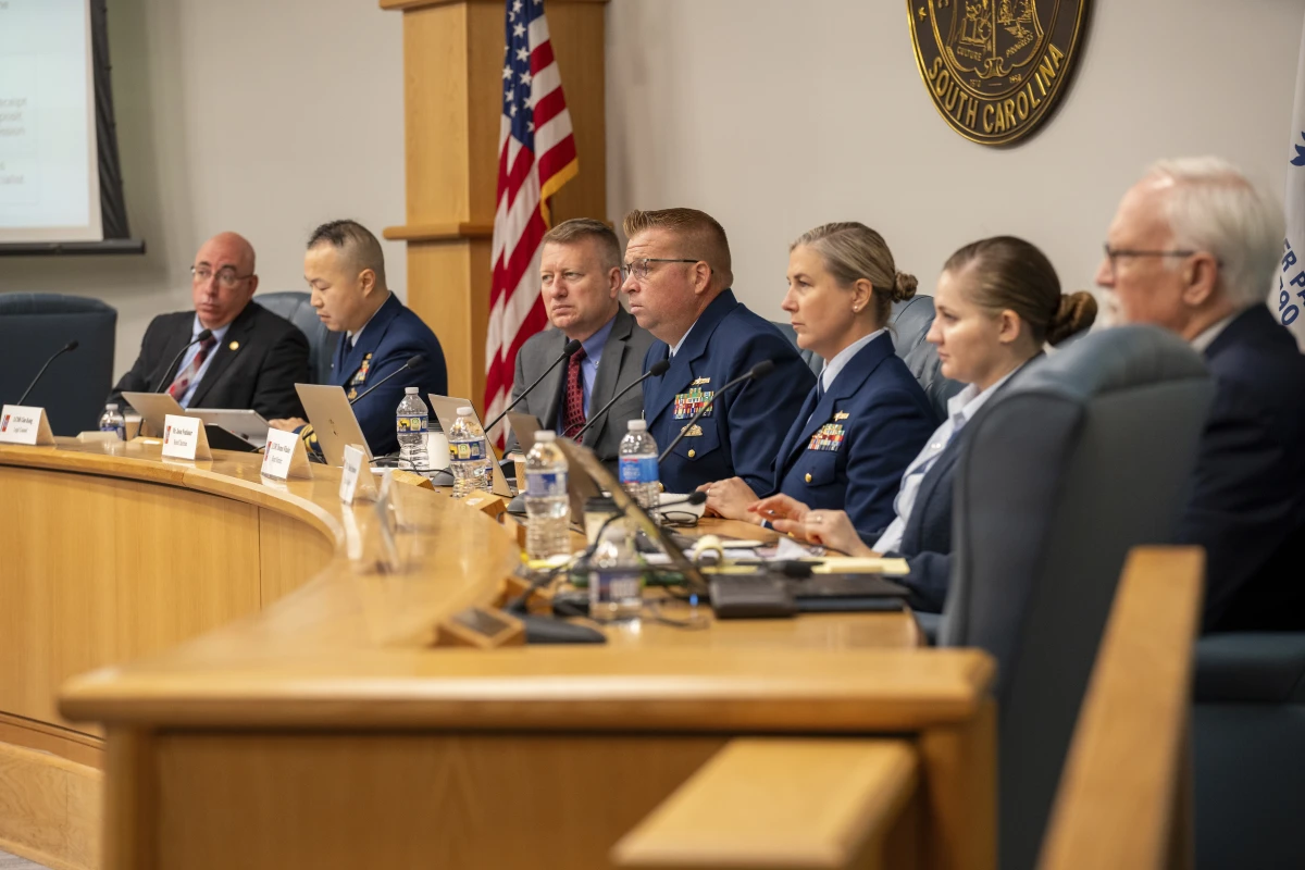 The Titan Marine Board listens to testimony from Amber Bay, Former OceanGate Director of Administration at the Titan Marine Board of Investigation hearing on Sept. 24, 2024, in Charleston, S.C.