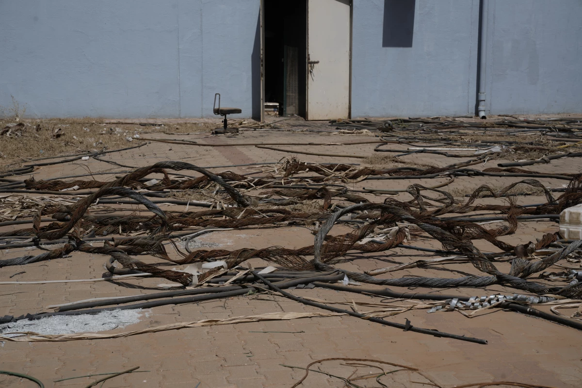 Plastic is all that remains of electric cables at the Ibn Sina Specialist Hospital in Khartoum that were stripped for copper. The hospital was occupied by the RSF.