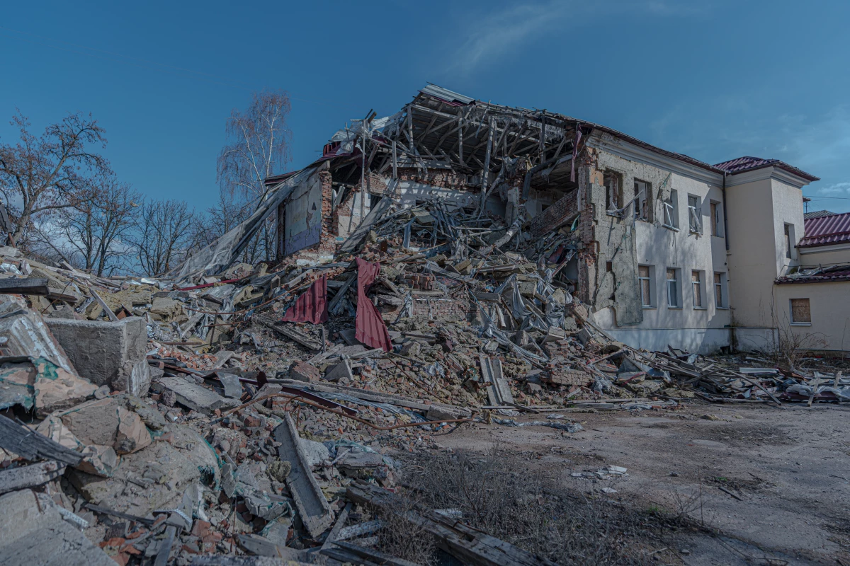 A destroyed kindergarten No. 20 in the city of Sloviansk, Donetsk region.