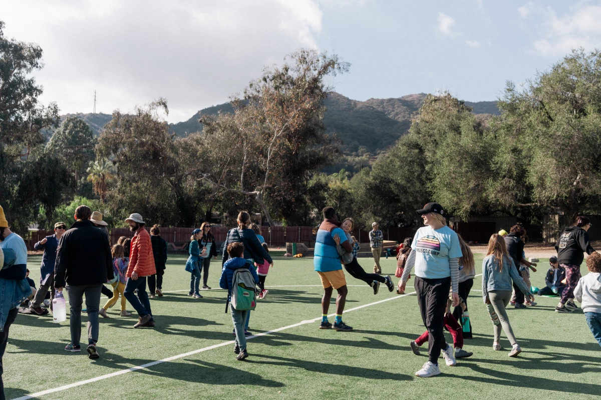 Counselors and kids join together on the soccer field as the Project:Camp day begins at Camp Bob Waldorf in Glendale, Calif.