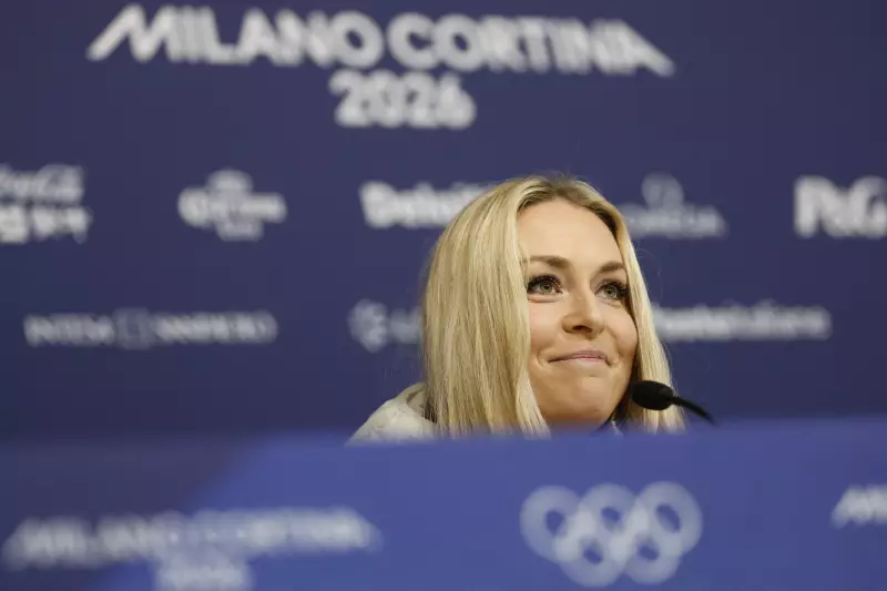 U.S. skier Lindsey Vonn holds a news conference ahead of the 2026 Milan Cortina Winter Olympics on February 03, 2026.