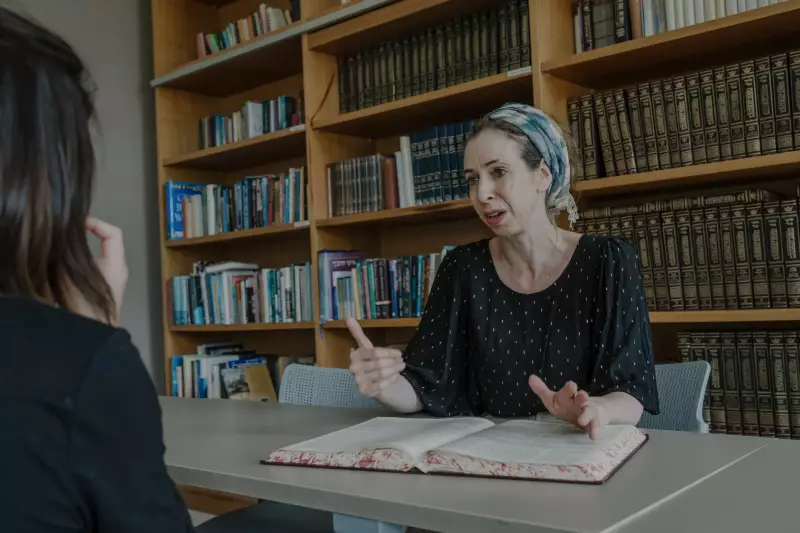 Ruth Agiv, who sat for examinations administered by the Chief Rabbinate of Israel, attends a women’s Torah study session at Matan in Ra’anana.