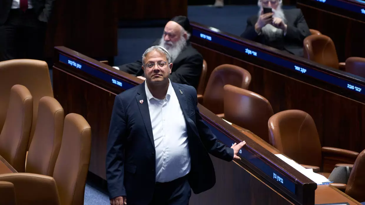 Israel's Minister of National Security, Itamar Ben-Gvir in the Israeli parliament, during a session considering a bill to dissolve the government in Jerusalem, Wednesday, May 20,2026.