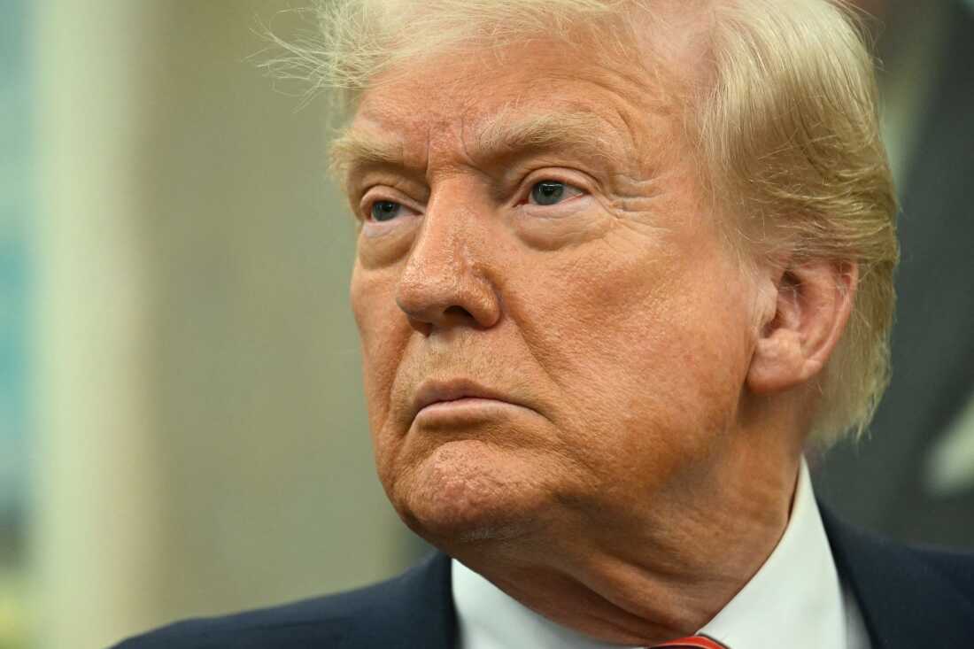 President Trump speaks to reporters in the Oval Office on May 7, 2025.