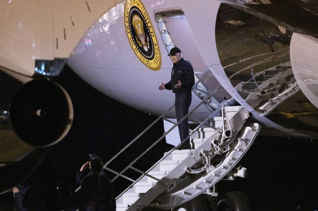 President Biden exits Air Force One at Dover Air Force Base in Delaware after he had to leave the campaign trail due to testing positive for COVID.