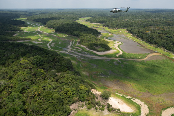 President Biden flies over the Amazon in his Marine One helicopter during his visit to Manaus, Brazil, on Nov. 17, 2024.